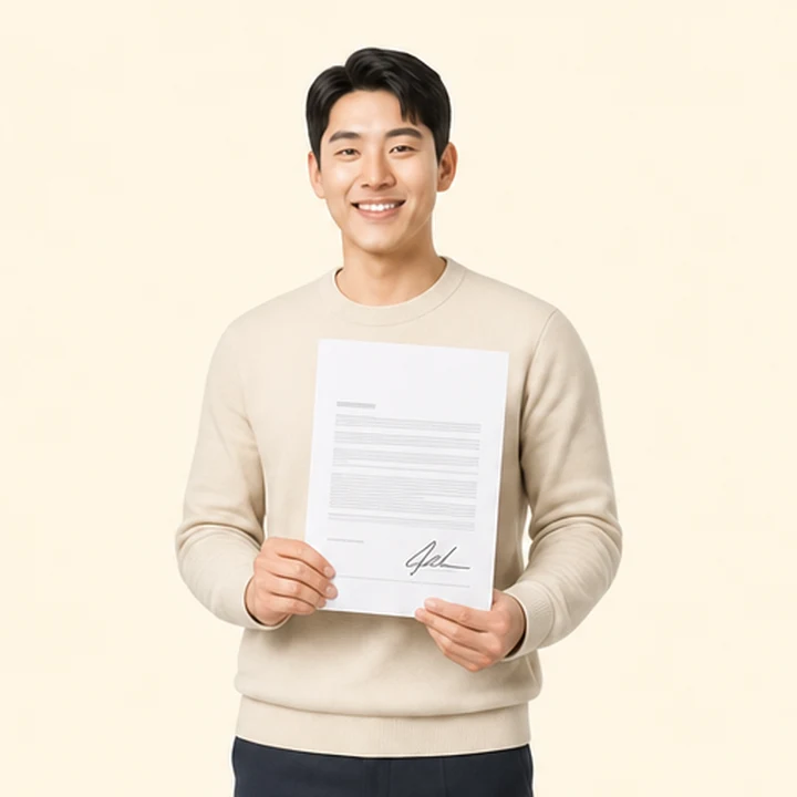 신용불량 중고차 장기렌트카 서면 견적서를 들고 있는 고객